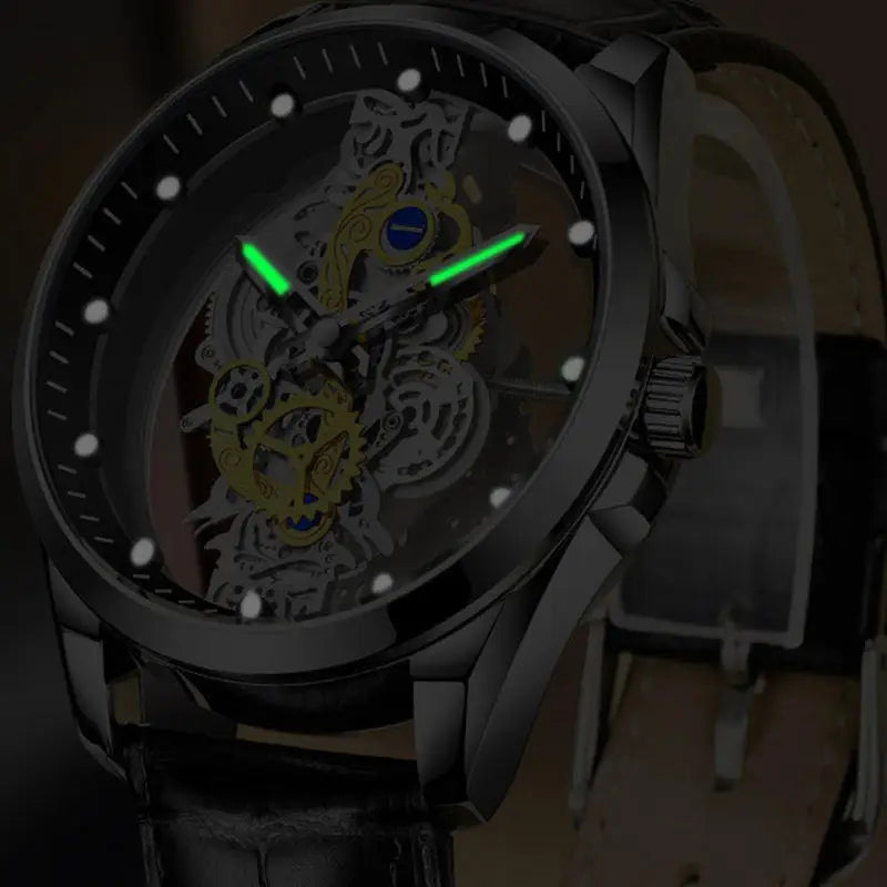 Men’s Luxury Golden Skeleton Automatic Quartz Watch – Trendy Fashion Design